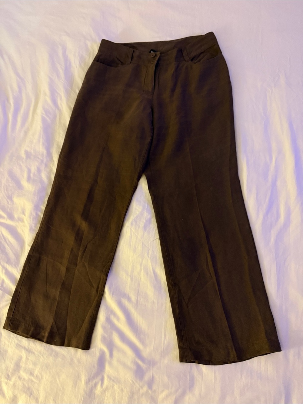 Eileen Fisher Wide-Leg Linen Blend Pants - Dark Brown